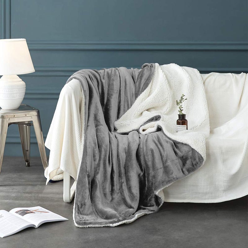 LBRO2M Sherpa Fleece Bed Blanket King Size Super Soft Fuzzy Plush Warm Cozy Fluffy Microfiber Couch Throw Velvet Double Reversible Luxurious Blankets,Grey - Image 3